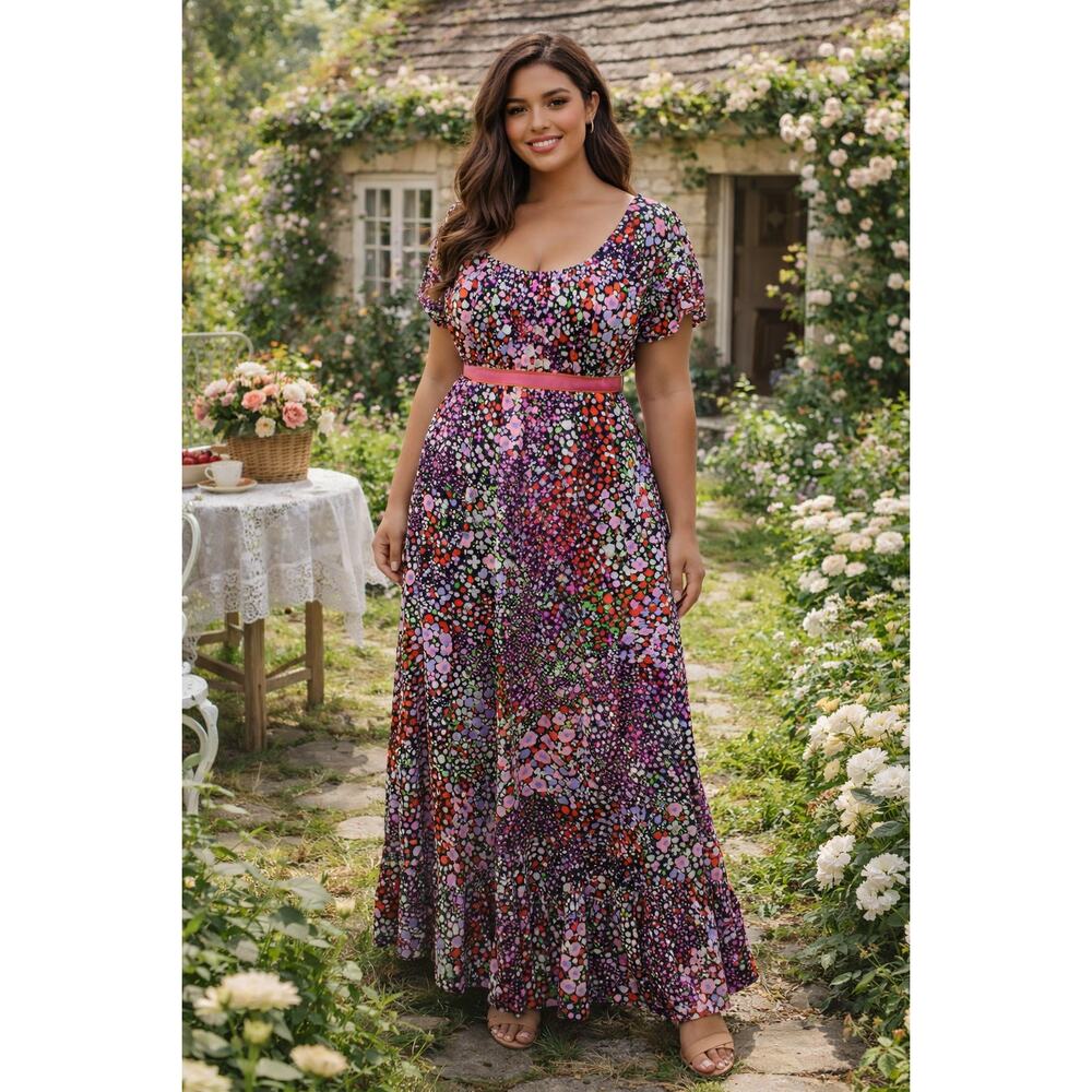Vintage Saks Fifth Avenue Empire Waist Puff Sleeve Floral Maxi Dress Size 16